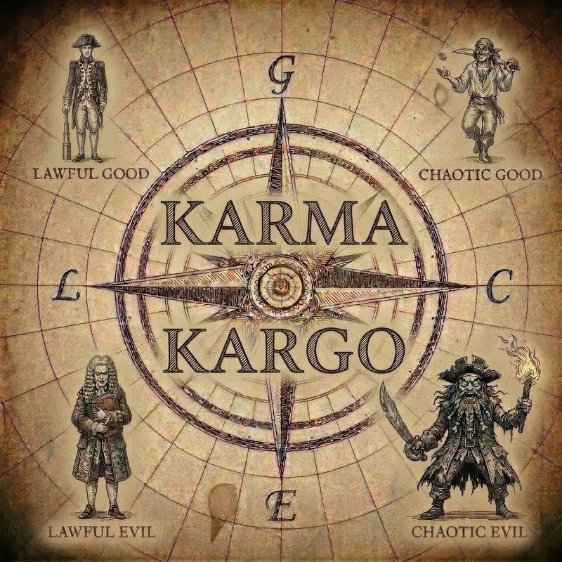 Karma Kargo logo — compass rose with moral alignment characters